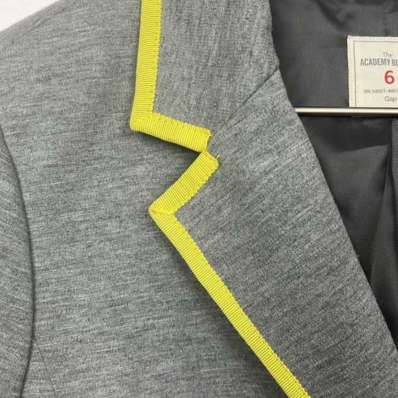 Gap The Academy Blazer 6 Gray/Yellow Double Knit Ponte Ribbon Contrast Stylish - Picture 3 of 12